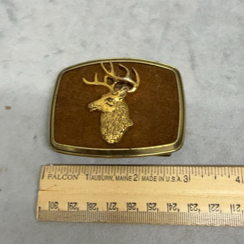 Vintage Rain-tree Belt Buckle Mens One Size Brown Deer Elk Head Western Hunting - Picture 7 of 9